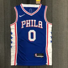 NBA Men 75th Anniversary Season 2022 Philadelphia 76ers Blue V-neck  #0 MAXEY Jersey High Quality Name and Number Print
