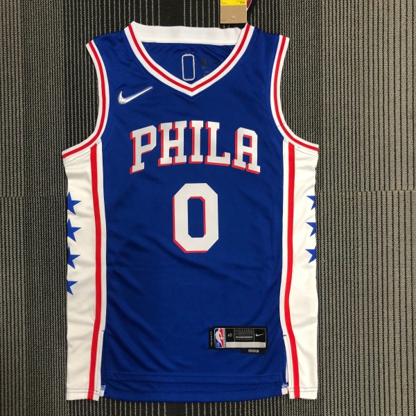 NBA Men 75th Anniversary Season 2022 Philadelphia 76ers Blue V-neck  #0 MAXEY Jersey High Quality Name and Number Print