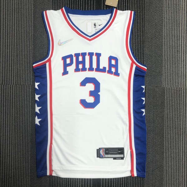 NBA Men 75th Anniversary Season 2022 Philadelphia 76ers White V-neck  #3 IVERSON Jersey High Quality Name and Number Print