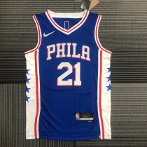 NBA Men 75th Anniversary Season 2022 Philadelphia 76ers Blue V-neck  #21 EMBIID Jersey High Quality Name and Number Print