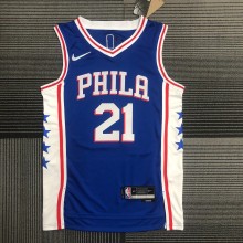 NBA Men 75th Anniversary Season 2022 Philadelphia 76ers Blue V-neck  #21 EMBIID Jersey High Quality Name and Number Print