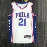NBA Men 75th Anniversary Season 2022 Philadelphia 76ers White V-neck  #21 EMBIID Jersey High Quality Name and Number Print