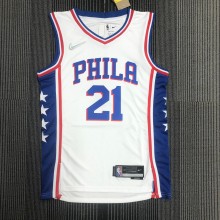 NBA Men 75th Anniversary Season 2022 Philadelphia 76ers White V-neck  #21 EMBIID Jersey High Quality Name and Number Print