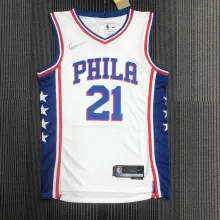 NBA Men 75th Anniversary Season 2022 Philadelphia 76ers White V-neck  #21 EMBIID Jersey High Quality Name and Number Print