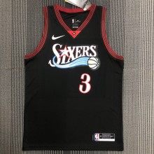 NBA Men Philadelphia 76ers Retro Black V-neck  #3 IVERSON Jersey High Quality Name and Number Print