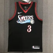 NBA Men Philadelphia 76ers Retro Black V-neck  #3 IVERSON Jersey High Quality Name and Number Print