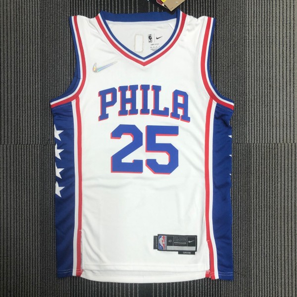 NBA Men 75th Anniversary Season 2022 Philadelphia 76ers White V-neck  #25 SIMMONS Jersey High Quality Name and Number Print