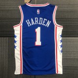 NBA Men 75th Anniversary Season 2022 Philadelphia 76ers Blue V-neck  #1 HARDEN Jersey High Quality Name and Number Print