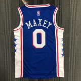 NBA Men 75th Anniversary Season 2022 Philadelphia 76ers Blue V-neck  #0 MAXEY Jersey High Quality Name and Number Print