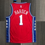NBA Men Philadelphia 76ers Red #1 HARDEN Jersey with Jordan Logo High Quality Name and Number Print