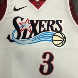 NBA Men Philadelphia 76ers Retro White V-neck  #3 IVERSON Jersey High Quality Name and Number Print
