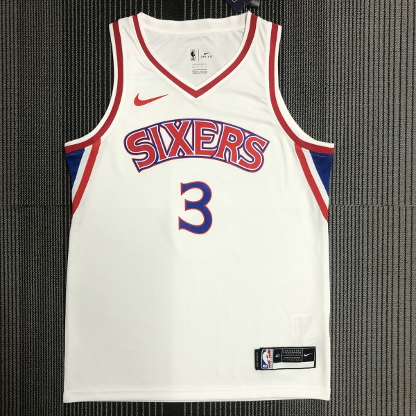 NBA Men Philadelphia 76ers White V-neck  #3 IVERSON Jersey High Quality Name and Number Print
