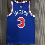 NBA Men Philadelphia 76ers Retro Blue Round-neck  #3 IVERSON Jersey High Quality Name and Number Print