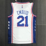 NBA Men 75th Anniversary Season 2022 Philadelphia 76ers White V-neck  #21 EMBIID Jersey High Quality Name and Number Print