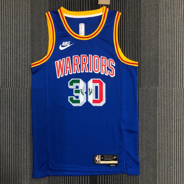 NBA Men Season 2022 Golden State Warriors Mexico Version Retro Blue #30 CURRY Jersey High Quality Name and Number Print