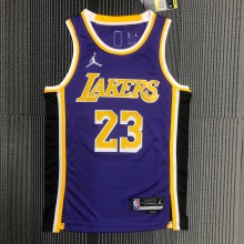 NBA Season 2022 75th Anniversary Los Angeles Lakers with Jordan Logo Purple Round Neck #23 JAMES Jersey High Quality Name and Number Print