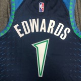 NBA Men 75th Anniversary Minnesota Timberwolves Blue #1 EDWARDS Jersey High Quality Name and Number Print