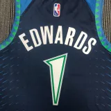 NBA Men 75th Anniversary Minnesota Timberwolves Blue #1 EDWARDS Jersey High Quality Name and Number Print
