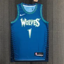 NBA Men 75th Anniversary Minnesota Timberwolves Blue #1 EDWARDS Jersey High Quality Name and Number Print