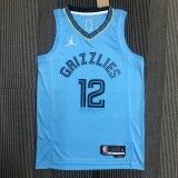 NBA Season 75th Anniversary Memphis Grizzlies Blue with Jordan Logo #12 MORANT Jersey High Quality Name and Number Print