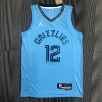 NBA Season 75th Anniversary Memphis Grizzlies Blue with Jordan Logo #12 MORANT Jersey High Quality Name and Number Print