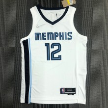 NBA Season 75th Anniversary Memphis Grizzlies White #12 MORANT Jersey High Quality Name and Number Print