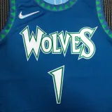 NBA Men 75th Anniversary Minnesota Timberwolves Blue #1 EDWARDS Jersey High Quality Name and Number Print