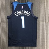 NBA Men 75th Anniversary Minnesota Timberwolves Dark Blue #1 EDWARDS Jersey High Quality Name and Number Print