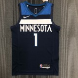 NBA Men 75th Anniversary Minnesota Timberwolves Dark Blue #1 EDWARDS Jersey High Quality Name and Number Print