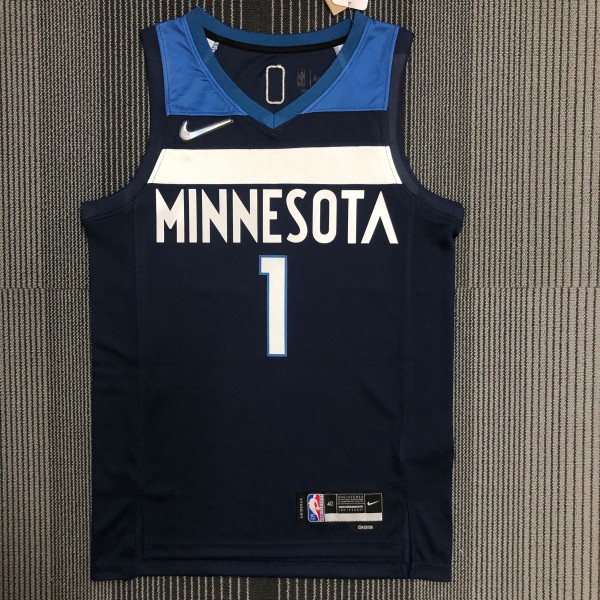 NBA Men 75th Anniversary Minnesota Timberwolves Dark Blue #1 EDWARDS Jersey High Quality Name and Number Print