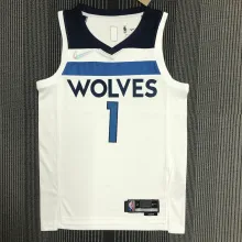 NBA Men 75th Anniversary Minnesota Timberwolves White #1 EDWARDS Jersey High Quality Name and Number Print