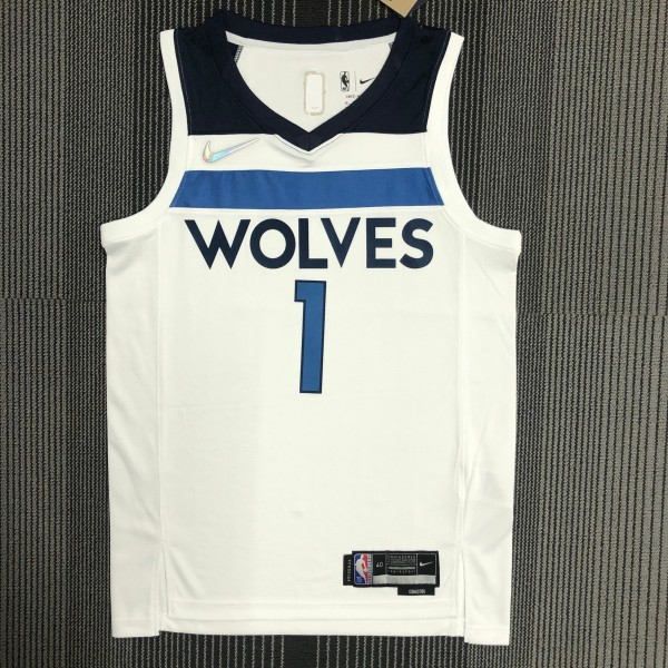 NBA Men 75th Anniversary Minnesota Timberwolves White #1 EDWARDS Jersey High Quality Name and Number Print