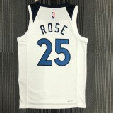 NBA Men 75th Anniversary Minnesota Timberwolves White #25 ROSE Jersey High Quality Name and Number Print