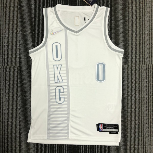 NBA Men 75th Anniversary Oklahoma City Thunder City Version White #0 WESTBROOK Jersey High Quality Name and Number Print