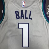 NBA Men Season 2019 Charlotte Hornets Grey #1 BALL Jersey High Quality Name and Number Print