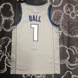 NBA Men Season 2019 Charlotte Hornets Grey #1 BALL Jersey High Quality Name and Number Print