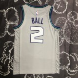 NBA Men Season 2019 Charlotte Hornets Grey #2 BALL Jersey High Quality Name and Number Print