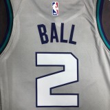NBA Men Season 2019 Charlotte Hornets Grey #2 BALL Jersey High Quality Name and Number Print