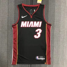 NBA Men 75th Anniversary Miami Heat Black #3 WADE Jersey High Quality Name and Number Print