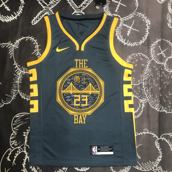 NBA Men Season 2018 Golden State Warriors Dark Grey #23 GREEN Jersey High Quality Name and Number Print