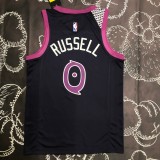 NBA Men Minnesota Timberwolves Black and Purple #0 RUSSELL Jersey High Quality Name and Number Print