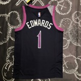 NBA Men Minnesota Timberwolves Black and Purple #1 EDWARDS Jersey High Quality Name and Number Print