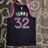 NBA Men Minnesota Timberwolves Black and Purple #32 TOWNS Jersey High Quality Name and Number Print