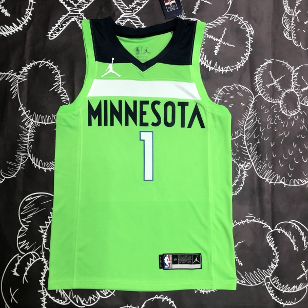 NBA Men Minnesota Timberwolves Green #1 EDWARDS Jersey High Quality Name and Number Print