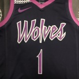 NBA Men Minnesota Timberwolves Black and Purple #1 EDWARDS Jersey High Quality Name and Number Print