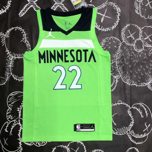 NBA Men Minnesota Timberwolves Green #22 WIGGINS Jersey High Quality Name and Number Print