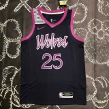 NBA Men Minnesota Timberwolves Black and Purple #25 ROSE Jersey High Quality Name and Number Print