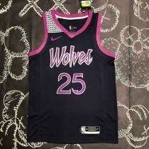 NBA Men Minnesota Timberwolves Black and Purple #25 ROSE Jersey High Quality Name and Number Print