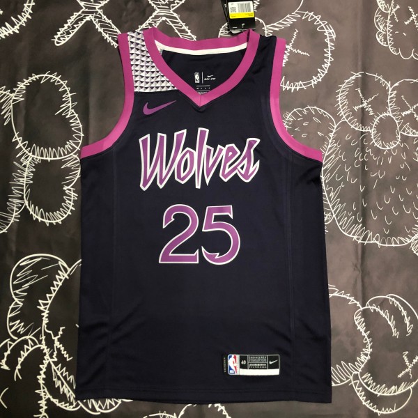 NBA Men Minnesota Timberwolves Black and Purple #25 ROSE Jersey High Quality Name and Number Print