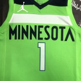 NBA Men Minnesota Timberwolves Green #1 EDWARDS Jersey High Quality Name and Number Print